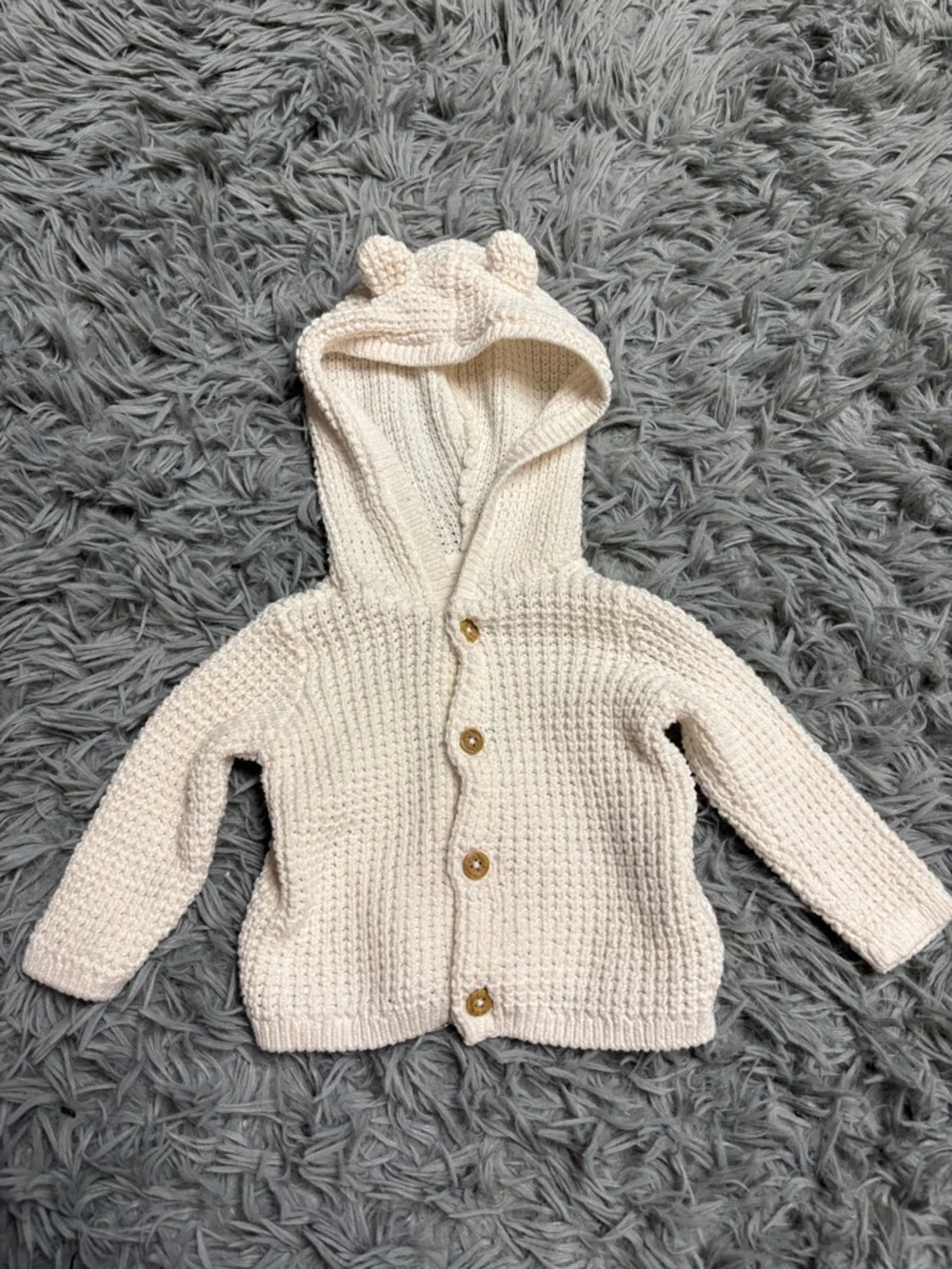 Carter's Cream Knit Hooded Baby Cardigan with Bear Ears